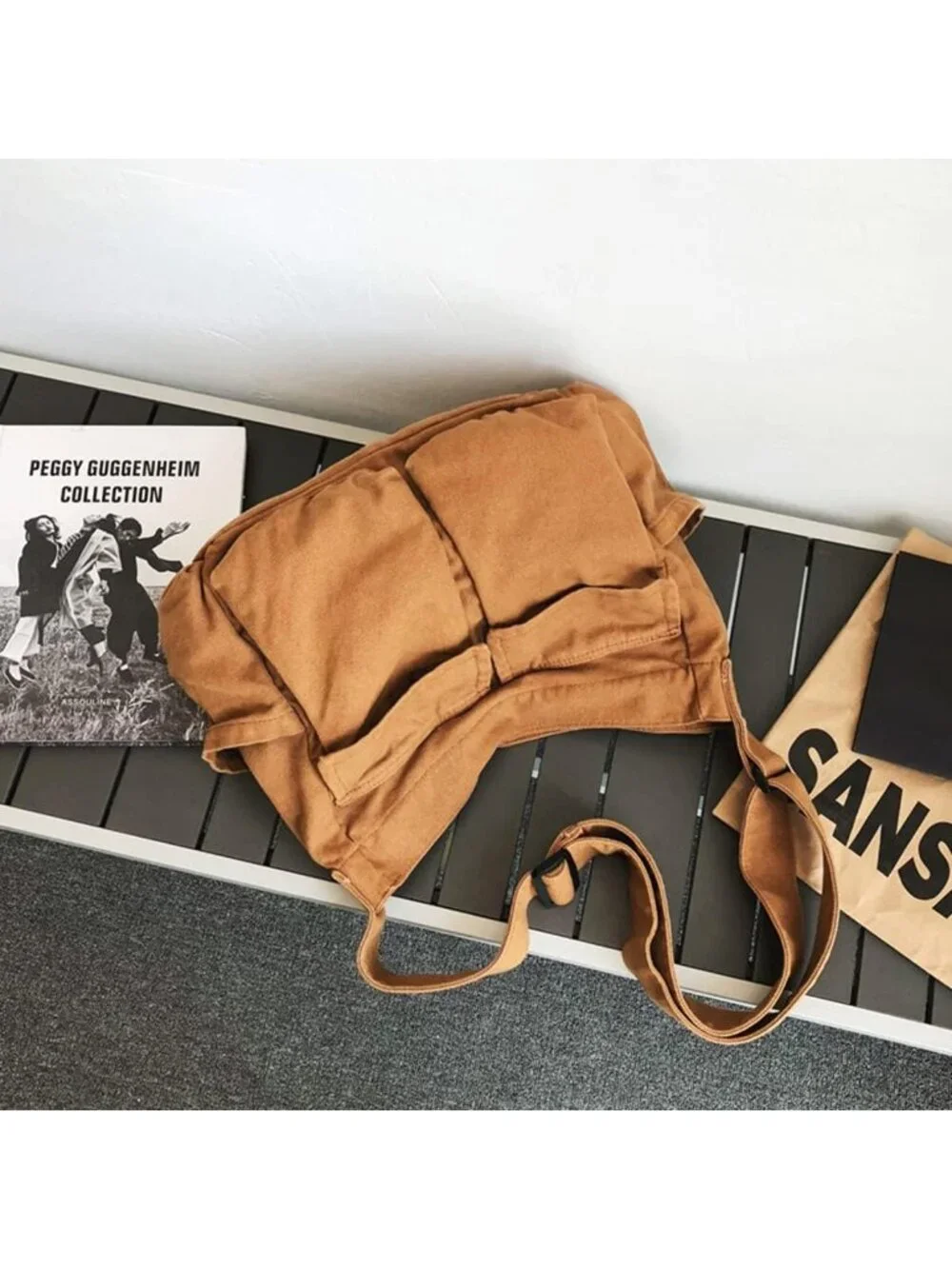 Women's Brown Travel Canvas Zipper Crossbody Shoulder Laptop Bag
